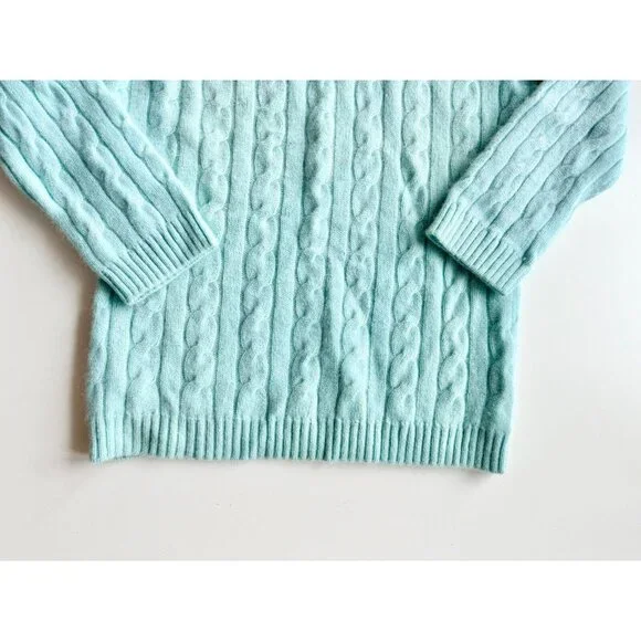 LILLY PULITZER Turquoise 100% Cashmere Cable Knit Crew Neck Sweater, Size S - Picture 9 of 11